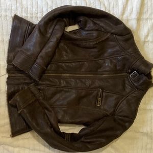Fur Collar Zara Brown Leather Jacket Size M